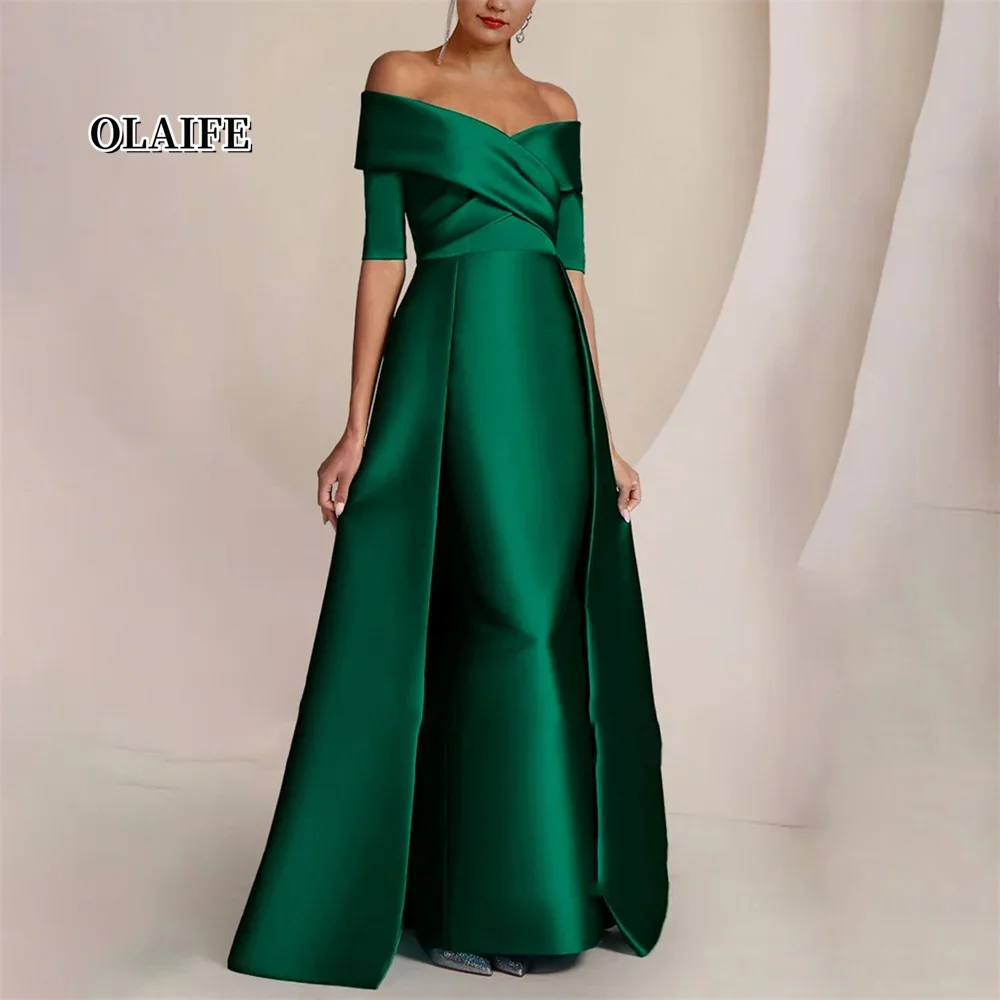 

Elegant Off Shoulder Mother Of The Bride Dress Floor Length Half Sleeves Satin Formal Dresses Vestidos Mae Da Noiva Casamentos