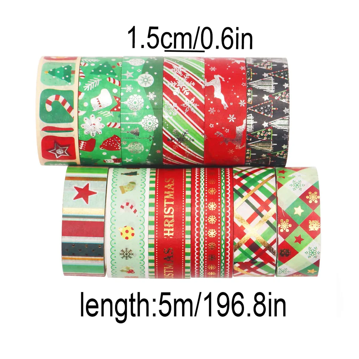 12 لفة/صندوق، شريط واشي برونزي رقيق بنمط عيد الميلاد، مناسب لتزيين صندوق هدايا بطاقات المعايدة بنفسك لحفلات العطلات