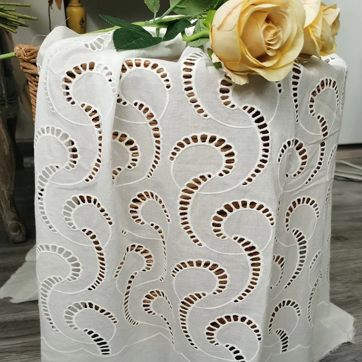 100% cotton embroidered hollow-out fabric, skirt hem eyelet embroidery fabric, carved embroidery fabric, DIY sewing fabric