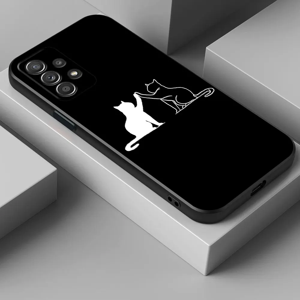 삼성 갤럭시 A56 케이스 A54 A52 A53 5G A36 A34 A35 A33 A32 A50 A72 A73 A26 A25 A16 귀여운 검은 고양이 라인 전화 케이스 소프트 커버