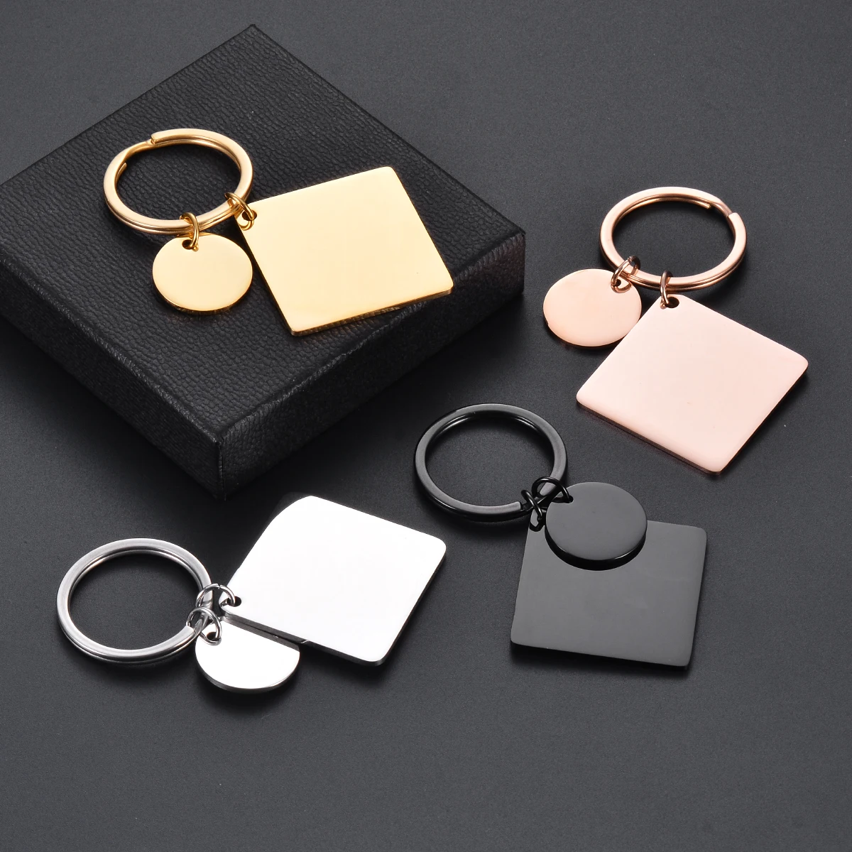 3Pcs Stainless Steel Square Round Keychain Blank for Engrave Metal Keyring Mirror Polished Fashion Accessories Creative Gift