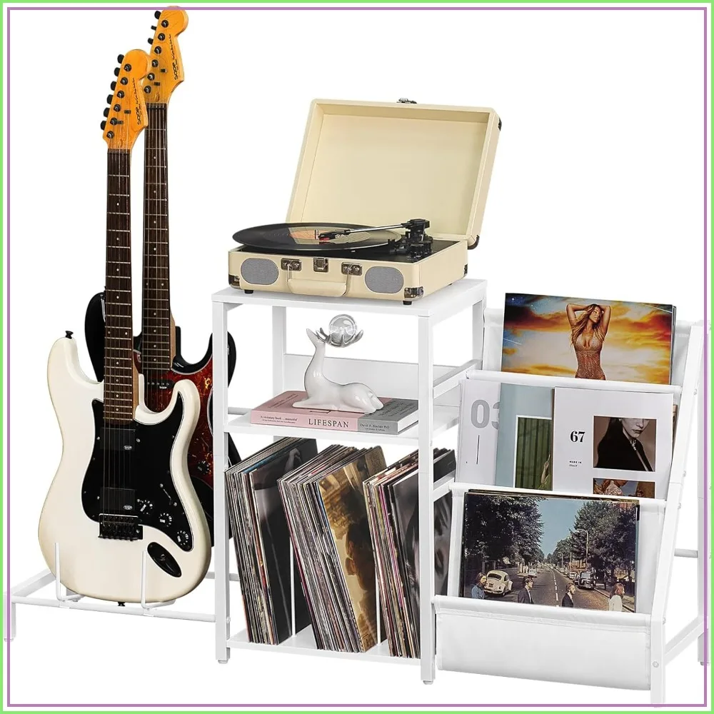 

Record Player Stand with Vinyl Storage, Adjustable Guitar Stand, Side Table with Magazine Rack