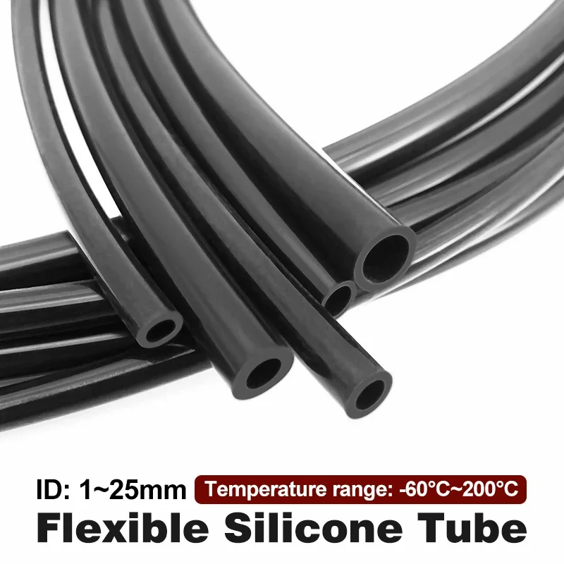2M Black Food Grade Silicone Tube ID 1/2/3/4/5/6/7/8/10-25mm High Temp Resistant Non-Toxic Flexible Pipe for Water Transfer