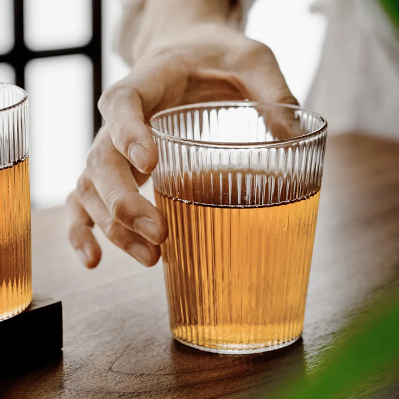 Japanese Vertical Striped Borosilicate Glass Cup Heat‑Resistant Latte Coffee Mug Transparent Water Tea Juice Cup for Home