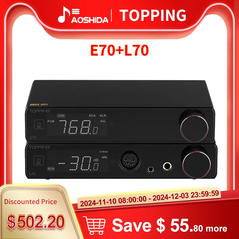 TOPPING E70 ES9028PRO DAC Bluetooth5.1+ TOPPING L70 NFCA Headphone Amplifier Hi-res Audio Decoder Heaphone Amp Kit +XLR Cable