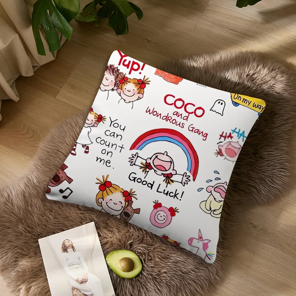 Kawaii C-Coco and Wondrous Gang Cute Pillow Case Sofa Living Room Bedroom Headboard Backrest Cushion Square Cushion Nap Time