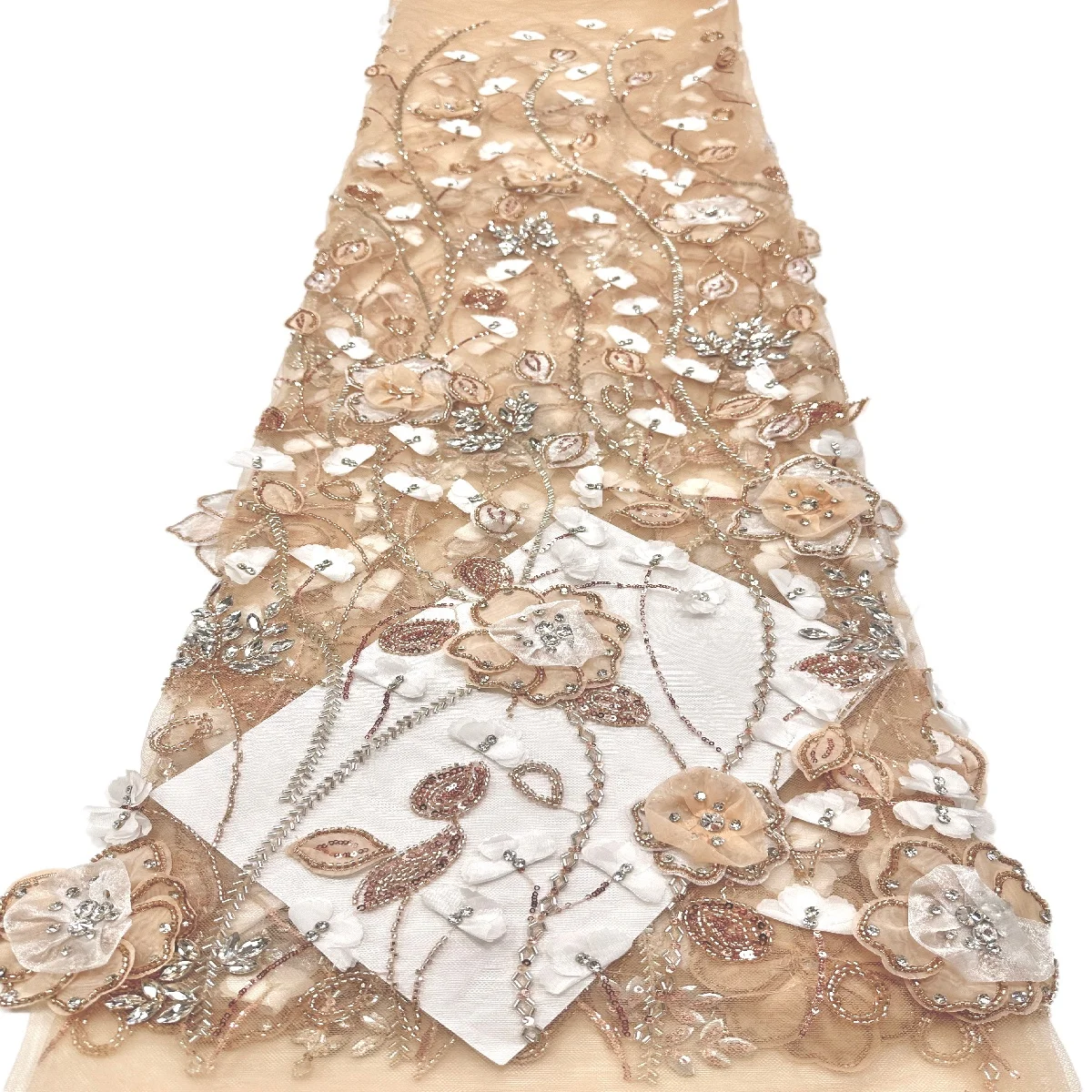 3D Flower Rhinestone Beaded Tulle Lace Fabric, Burgundy Lace Material for Bridal Gown Prom Dress