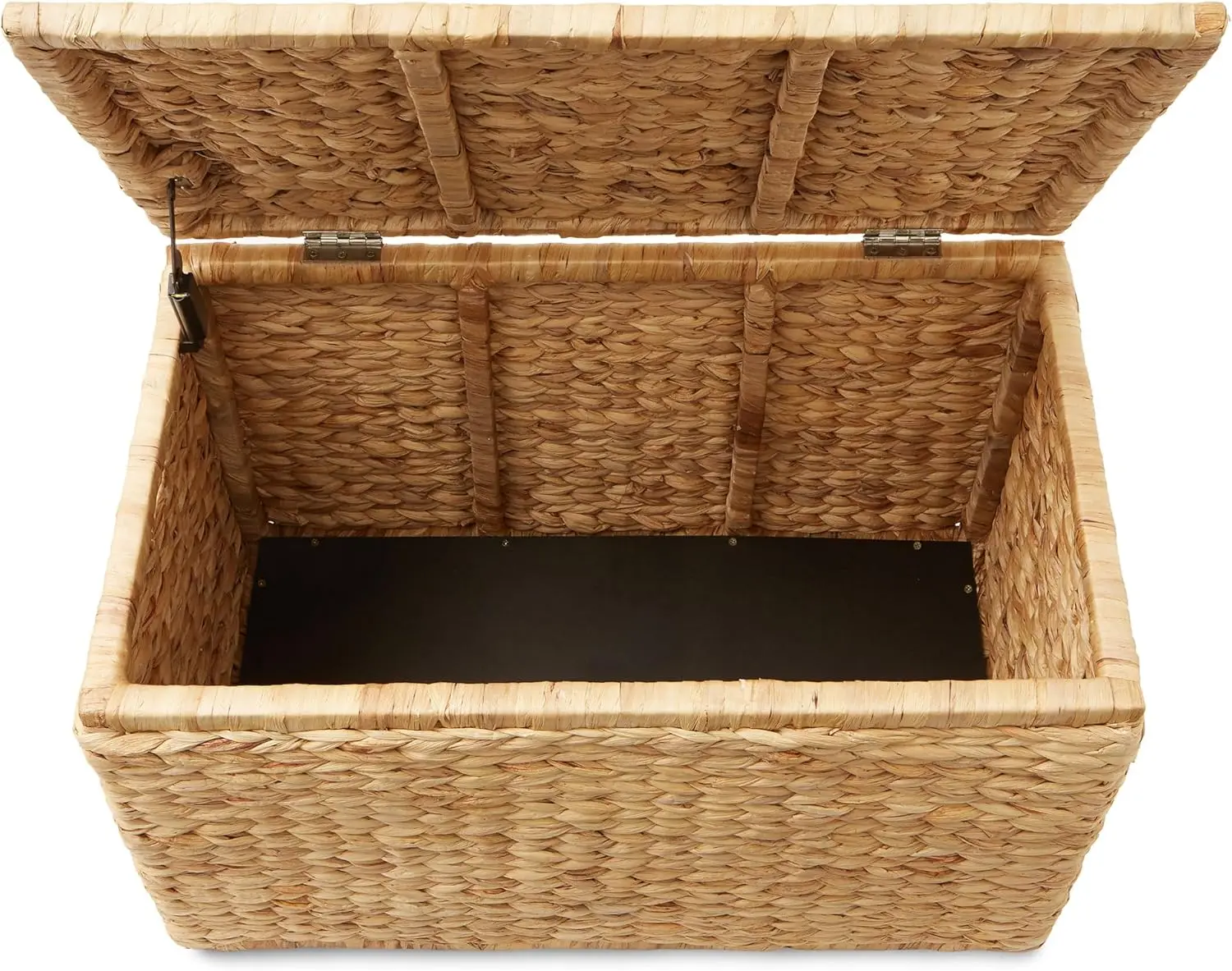 Casafield Cómoda de almacenamiento de 30" con tapa, asas y bisagra de seguridad - Baúl de almacenamiento de mimbre natural y jacinto de agua para entrada
