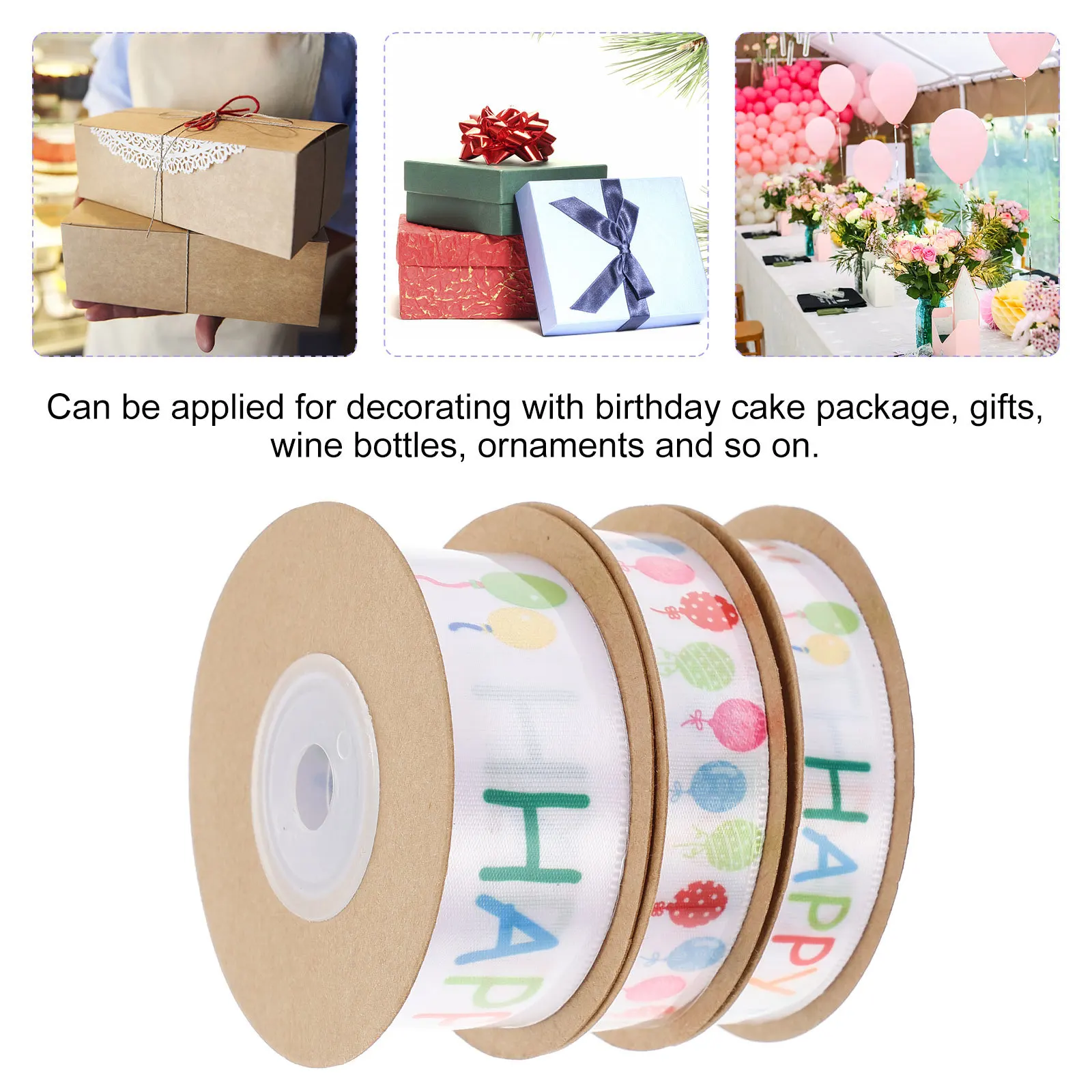 

3pcs 3 Rolls Birthday Ribbon Premium Polyester Diy Wrapping For Gift Box Cake Decorations Festival Party Supplies Riband