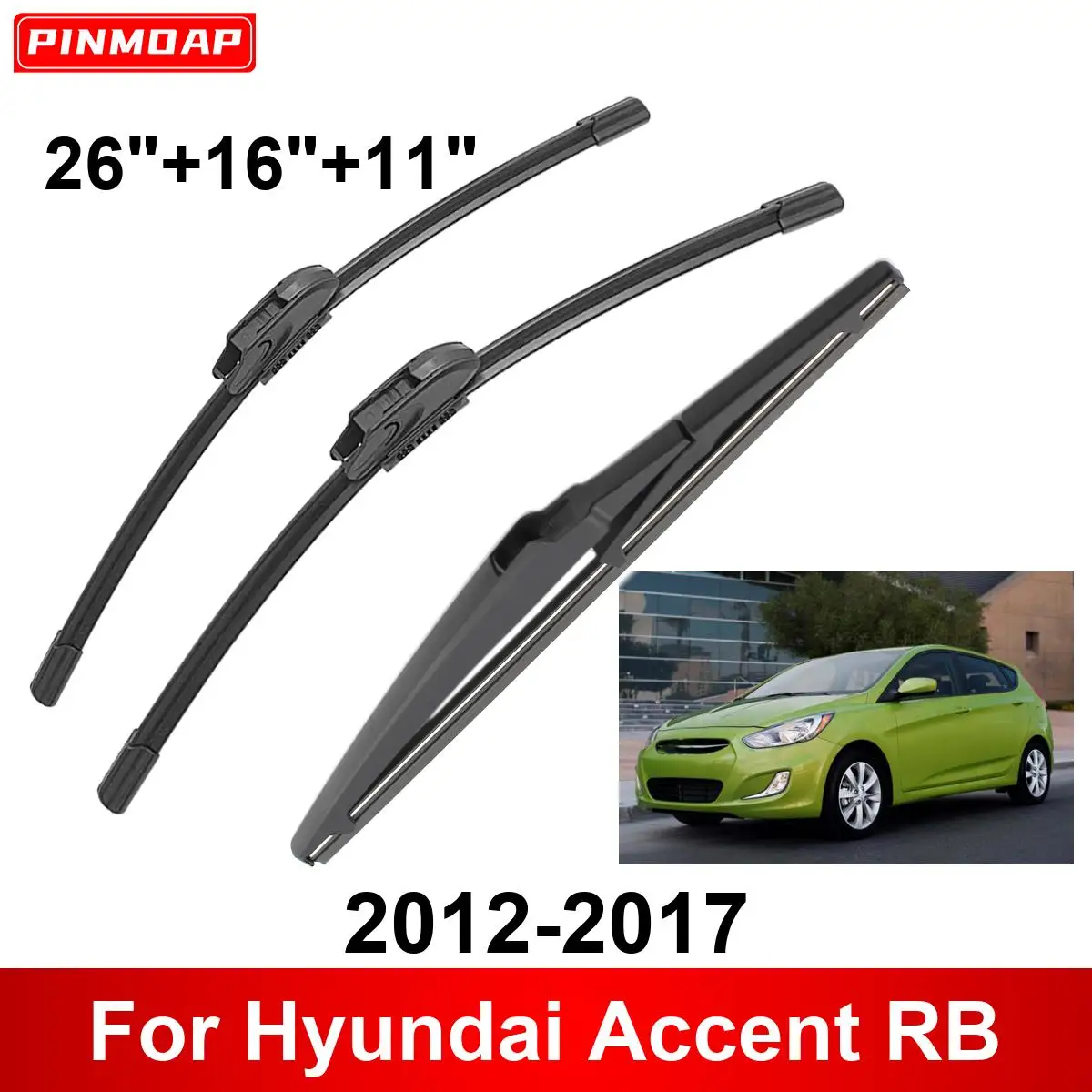 

3PCS Car Wiper For Hyundai Accent RB 2012-2017 Front Rear Wiper Blades Brushes Auto Accessories 2012 2013 2014 2015 2016 2017