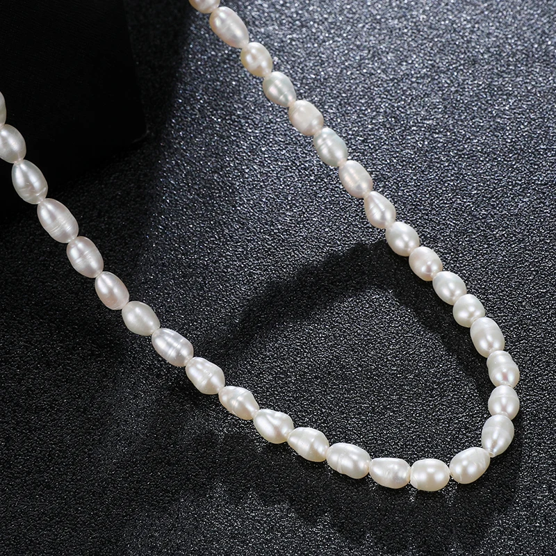 Natural Freshwater Pearls Rice Shape Necklace Small Beads 4.5-5.5mm 925 Sterling Silver Chain Fashion Elegant  Jewelry for Women