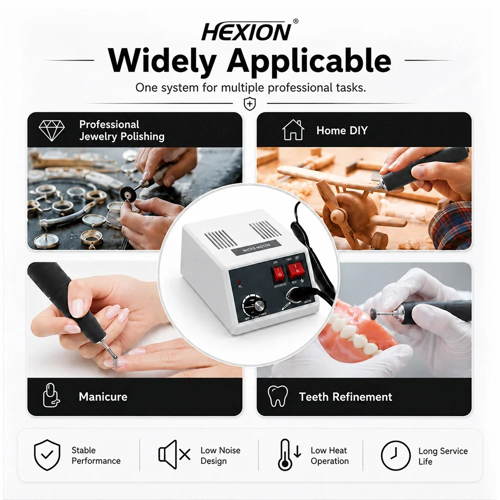 HEXION N-3 Micromotor Nail Drill Machine, E-TYPE 35000 RPM Hand Grinder Polishing Tools, Lab Nail Equipment For Dental Use