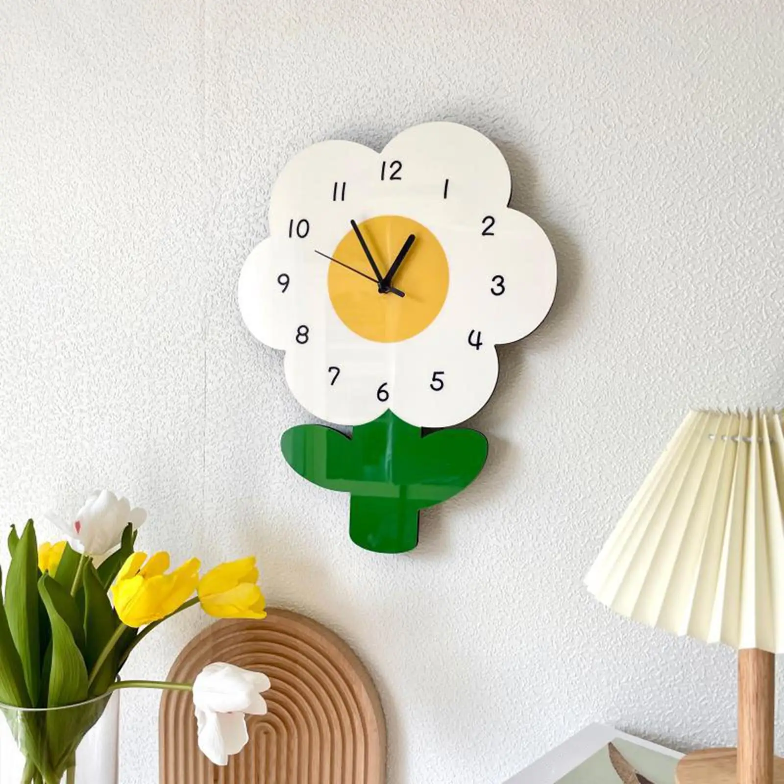 Cute Wall Clock Flower Creative Artistic Cartoon Clock Mute Wall Hanging Clock for Home Living Room Bedroom Wall Ornament - view 4