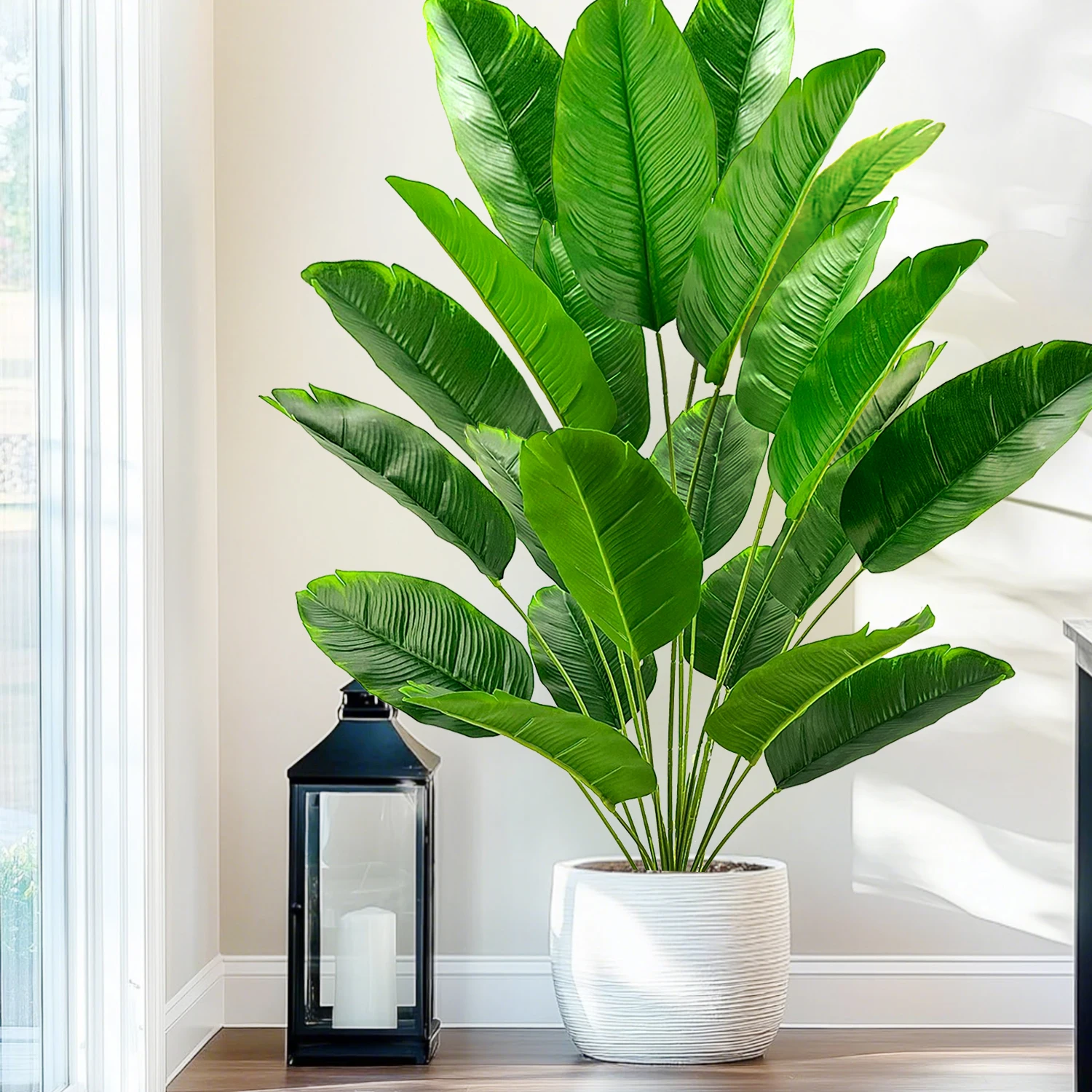 65-120cm 24 hojas de palmera Tropical grande hojas de plantas de plátano falsas tacto Real Strelitzia Reginae planta de plástico para el jardín del hogar