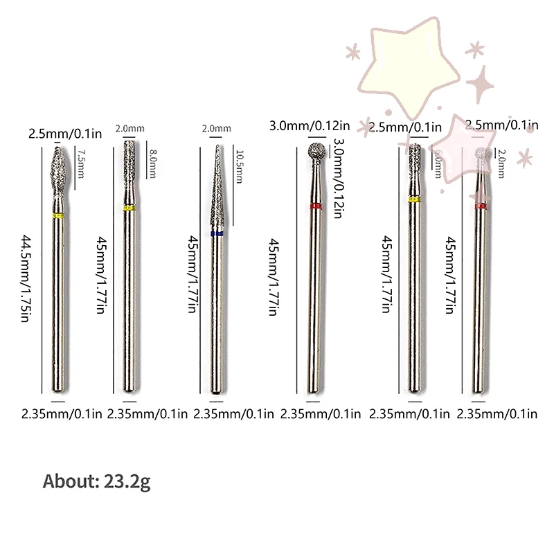 6Pcs/set Diamond Nail Grinding Head Polishing Electric Manicure Drill Bit Accessories