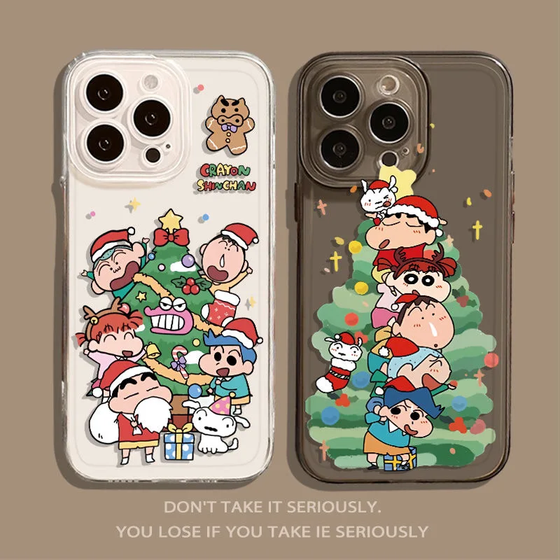 Christmas Crayons Shins-Chans Phone Case For iPhone 16 15 14 13 12 11 Mini Pro Max X XR XSMax 7 8 Plus Transparent Soft TPU