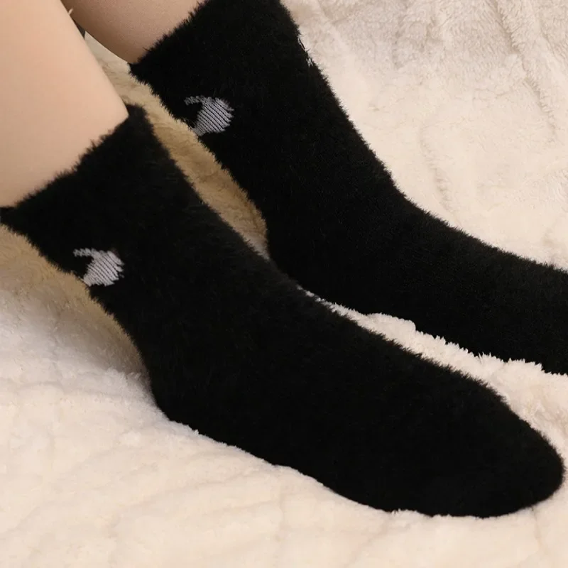 Winter Cold Proof Warm Sock Women Anti Odor Sweat Absorbing Australian Velvet Socks Girls Cute Little Cat Pattern Plush Hosiery