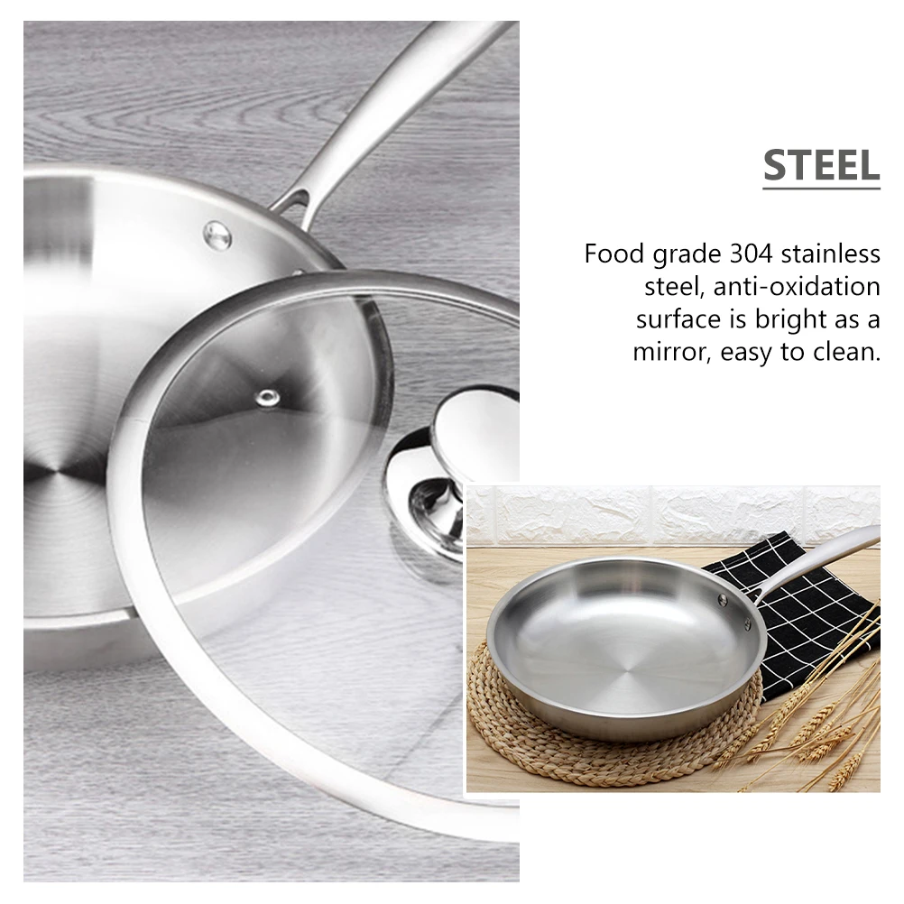 

1 pc Stainless Steel Frying Pan Non-Stick Cooking Pan 304 Food Grade Mirror Finish Quick Heat Thickened Bottom Gas Induction