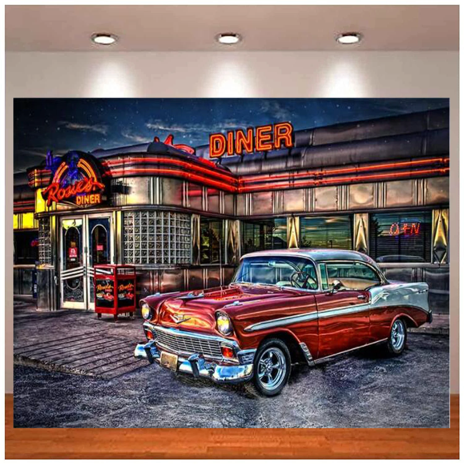 

50's Rock Roll Diner Photography Backdrop 1950s Vintage Car Retro Nostalgia Background Photo Shooting Studio Props Party Decor