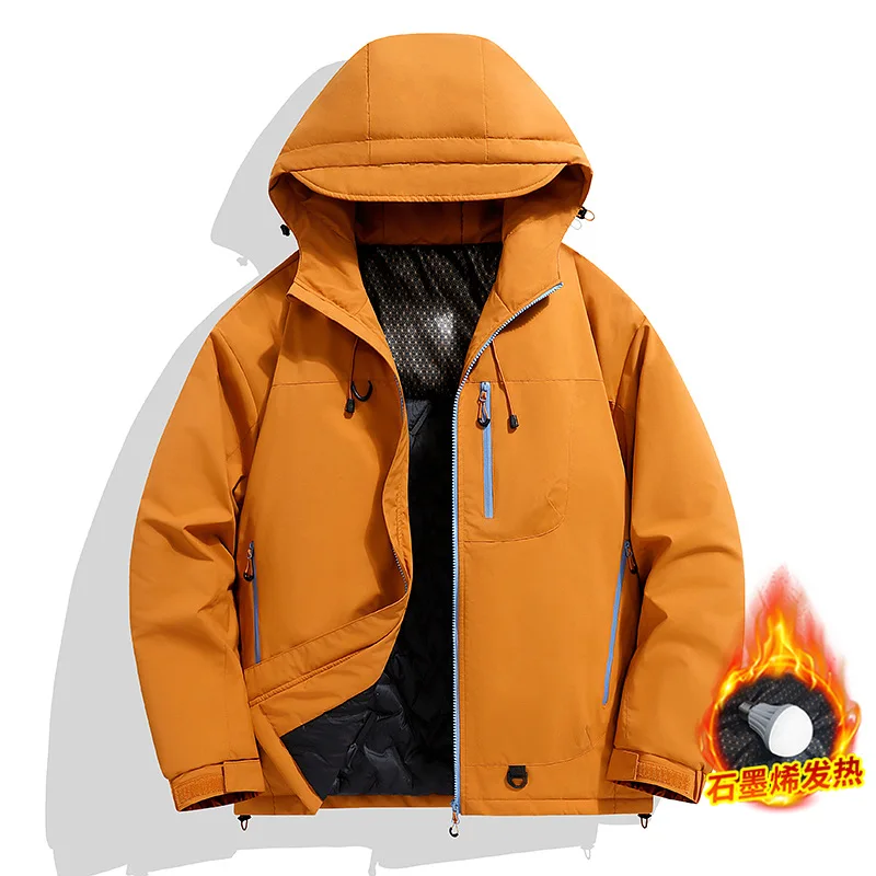 Winter Waterproof Cotton-Padded Jacket Men Graphene Self-heats Hooded Parkas Windbreaker Hiking Camping Unisex Softshell Jackets