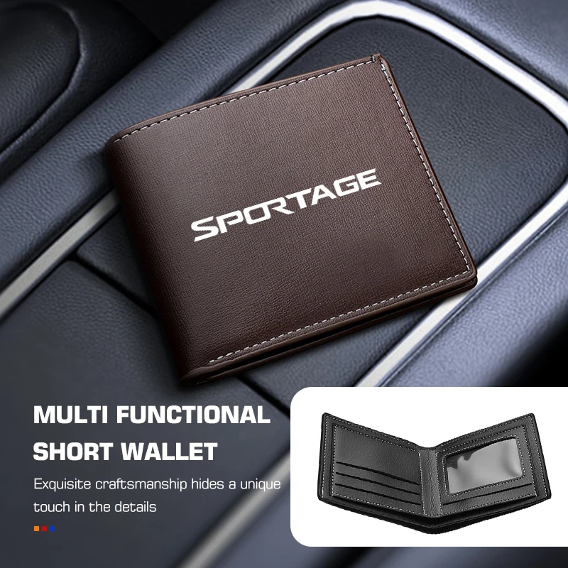 Leather Business Wallet Car Logo Card Holder Men Coin Purse For KIA Sportage Rio K5 K2 Optima Cerato Proceed Venga Sedona