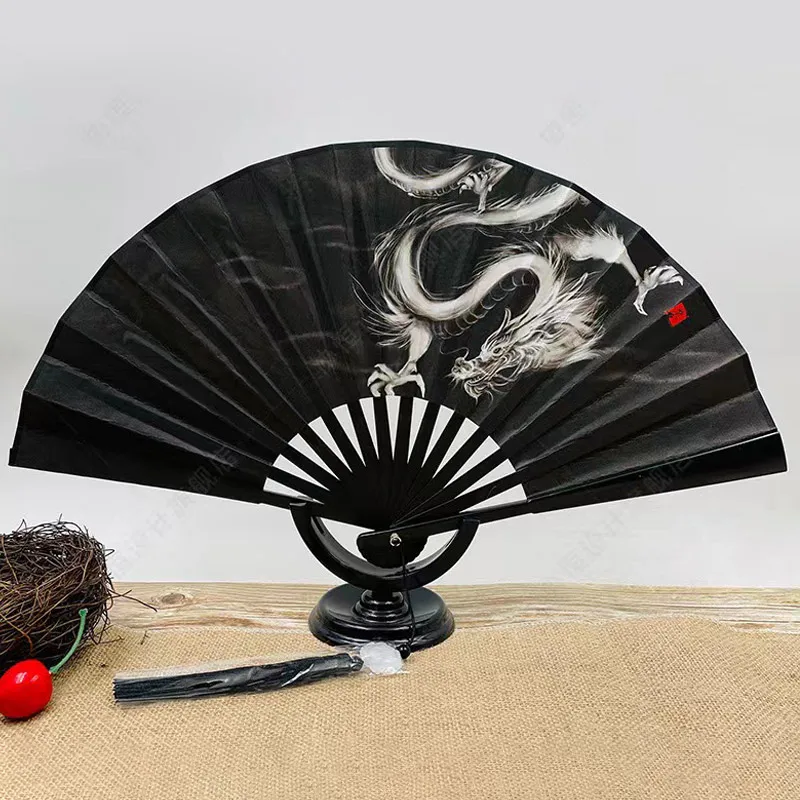 Chinese Style Folding Fan Classical Dancing Cloth Fan Vintage Plastic Animal Dragon Printing Hand Held Fans Photo Props Cosplay