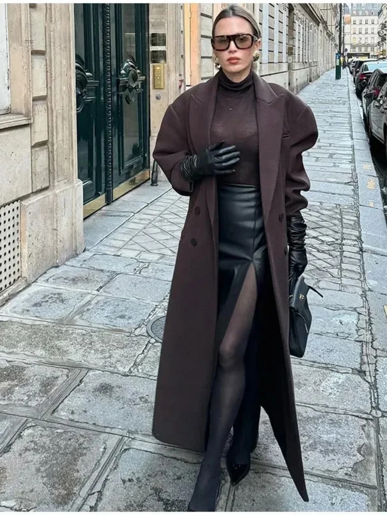 

Элегантное двубортное пальто с подплечниками для женщин, с отложным воротником, длинными рукавами, модное повседневное пальто для осени и зимы, женская верхняя одежда в стиле High Street