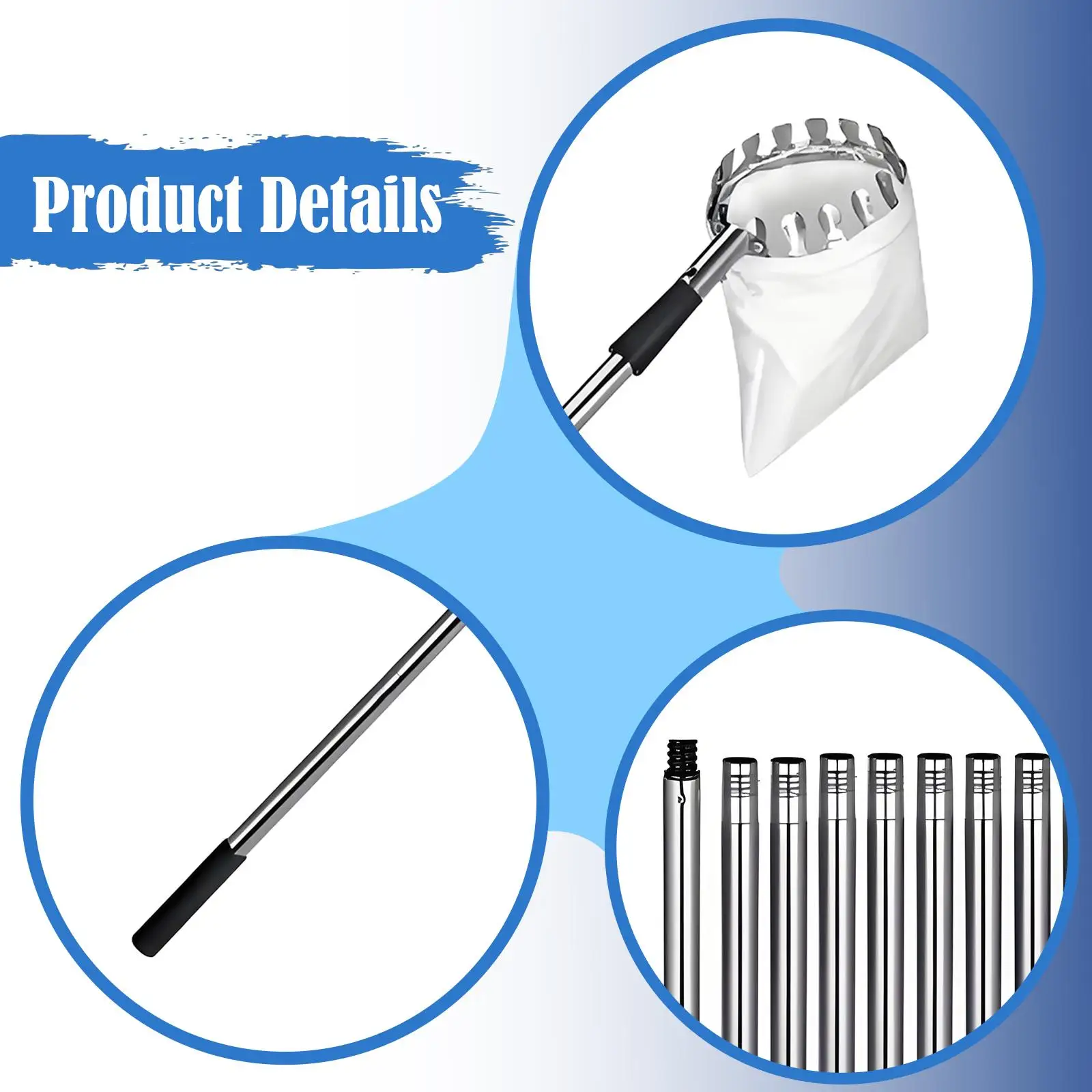 Fruit Picker Adjustable Steel Splicing Rod Multipurpose Portable Harvester with Collection Bag for Lemon Acorn Avocado Citrus