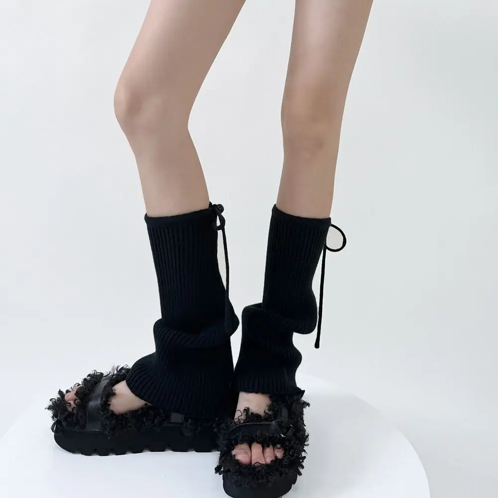 بلون الدانتيل يصل Bowknot غطاء الساق Y2K الحلو لوليتا الأحذية غطاء مرونة الدافئة الركبة عالية الفتيات الجوارب فتاة