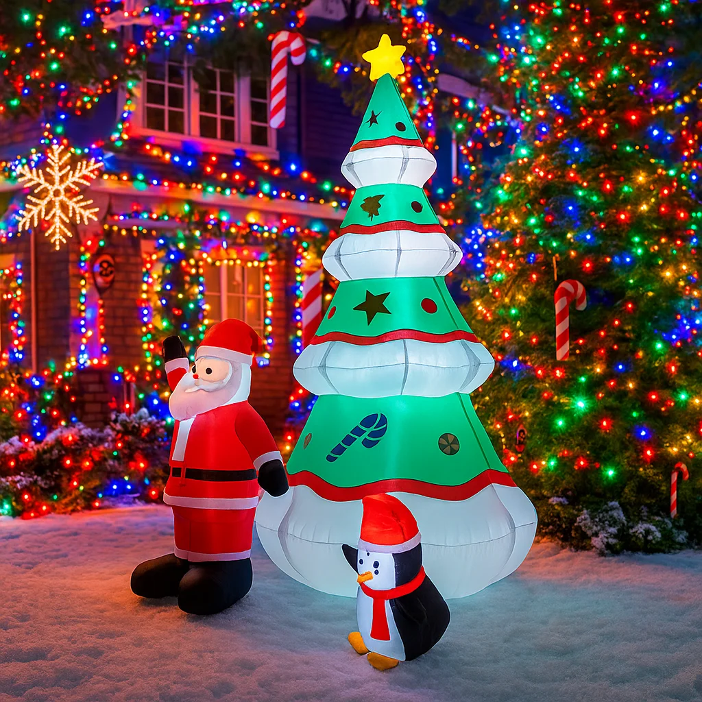 2,1 M/6,8 pies inflable Santa Claus pingüino árbol de Navidad luces LED decoraciones para el hogar juguetes patio Navidad vacaciones adornos suministros
