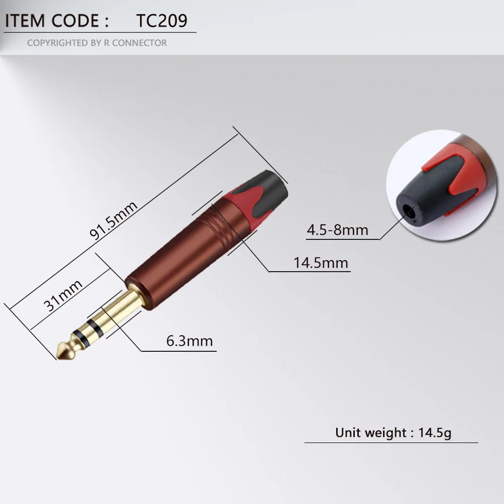 2pcs TS TRS Plug 6.35mm Jack Plug Audio Connector 6.35mm Mono/Stereo Straight Male Amplifier Microphone