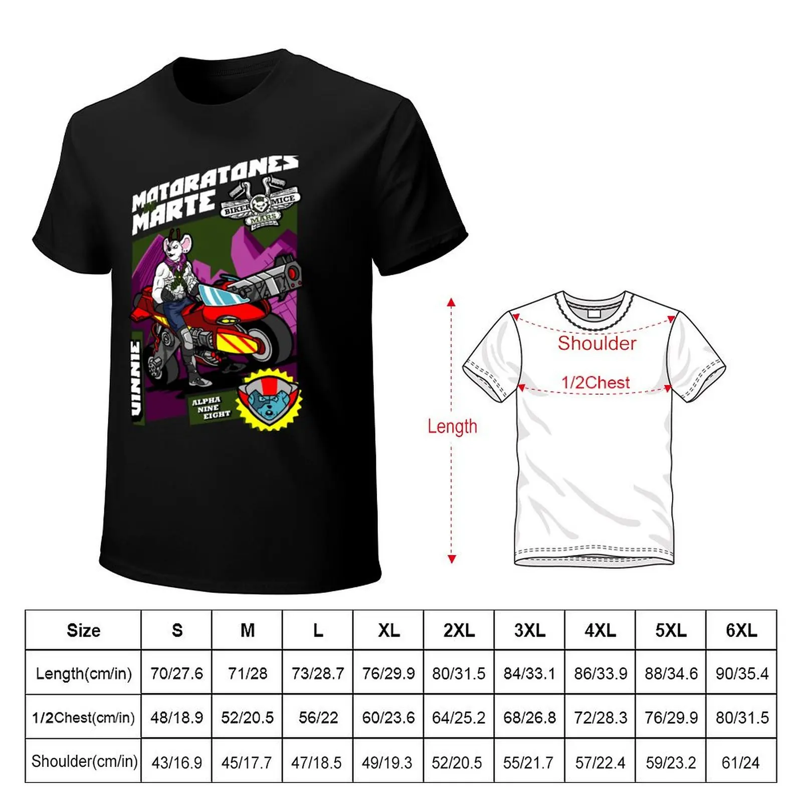 Vinnie Bikers from Mars Art - Retro Cartoon Biker Mouse T-Shirt quick-drying cute tops black t shirts for men