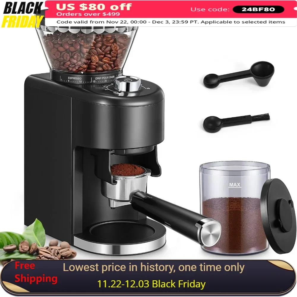 

Coffee Grinder, Anti-static Conical Burr Coffee Grinder W/ 35 Precise Grind Setting, 2-12 Cup Select Timer, Coffee Bean Grinder