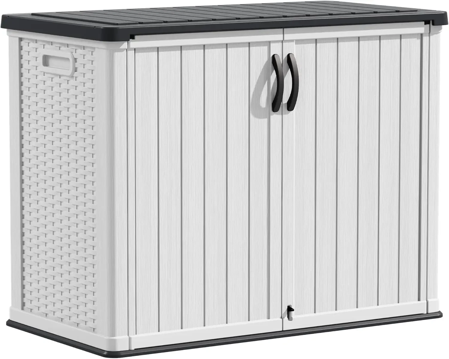 Outdoor Storage Cabinet 26 Cu Ft with Pad-Lockable Doors, Horizontal Storage Shed Waterproof Patio Tools Storage Box for Sofa