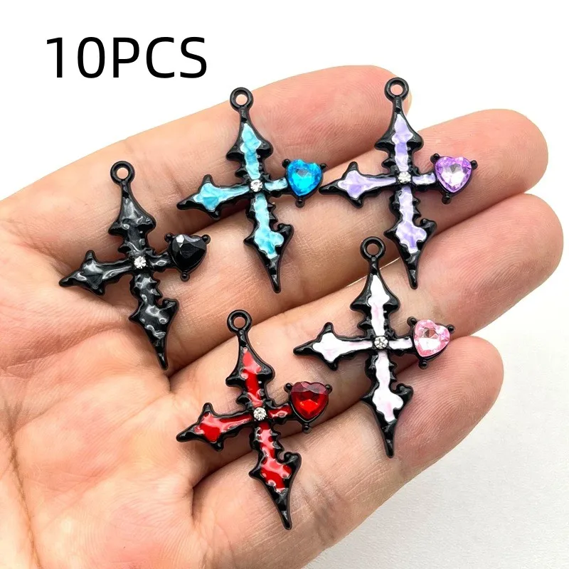 

10PCS Alloy Drip Oil Dot Diamond Cross Love Small Pendant DIY Popular Jewelry Necklace Earring Accessories