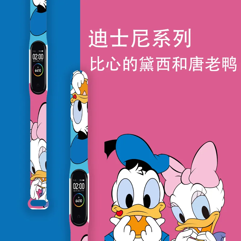 Strap For Mi Band 4 3 5 6 7 watch band Mickey Minnie graffiti  Silicone bracelet replacement For Mi band 4 5 Wristband