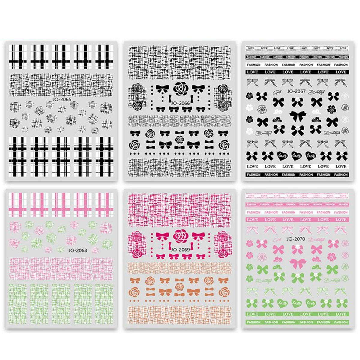 Bow Nail Stickers High-end Plaid Pattern Black Rose Love Text Design Nail Art Decoration Decals