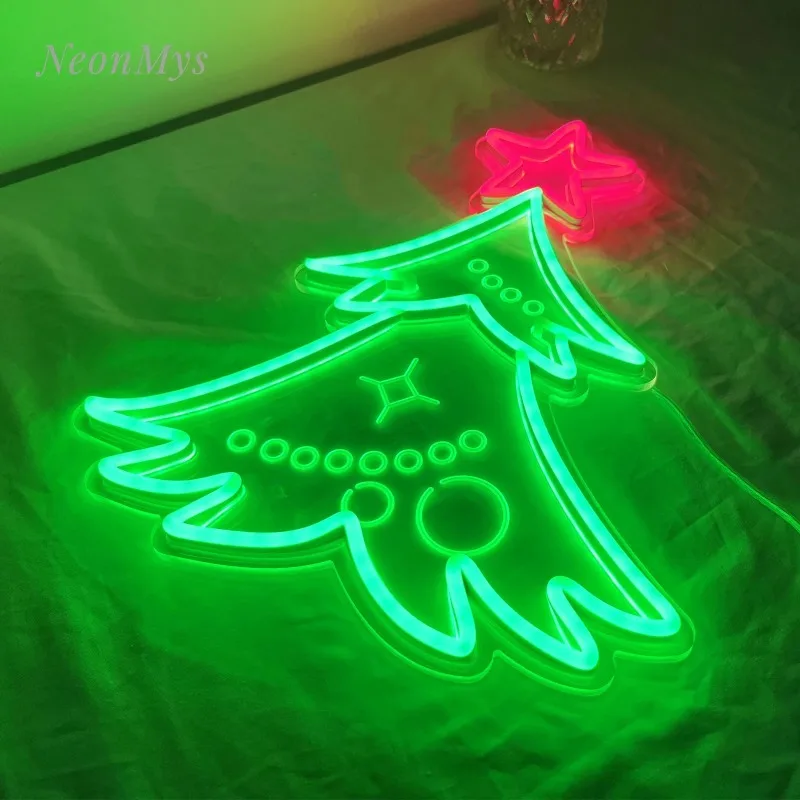 Imagem -04 - Custom Christmas Tree Neon Light Led Presentes de Feliz Natal Festa Neon Sign Decoração de Casa Suspensão na Parede Suporte de Luz Luminosa