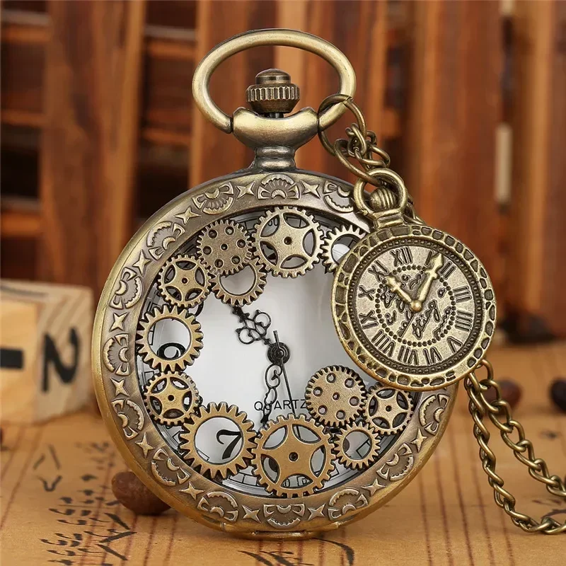Antique Hollow Out Watch Pendant Compass Gadget Unisex Quartz Analog Pocket Watches with Sweater Chain Portable Timepiece Gift
