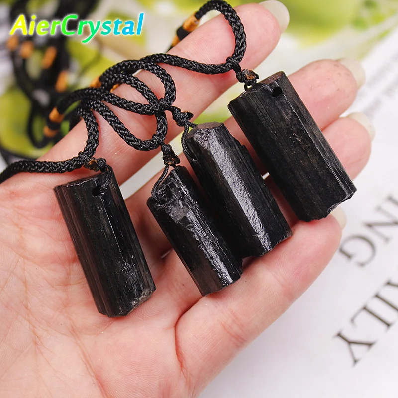 Natural Black Tourmaline Necklace Mineral Rock Chakra Jewelry omen Quartz Crystal Stone Pendant for Man Irregular Shape Gifts