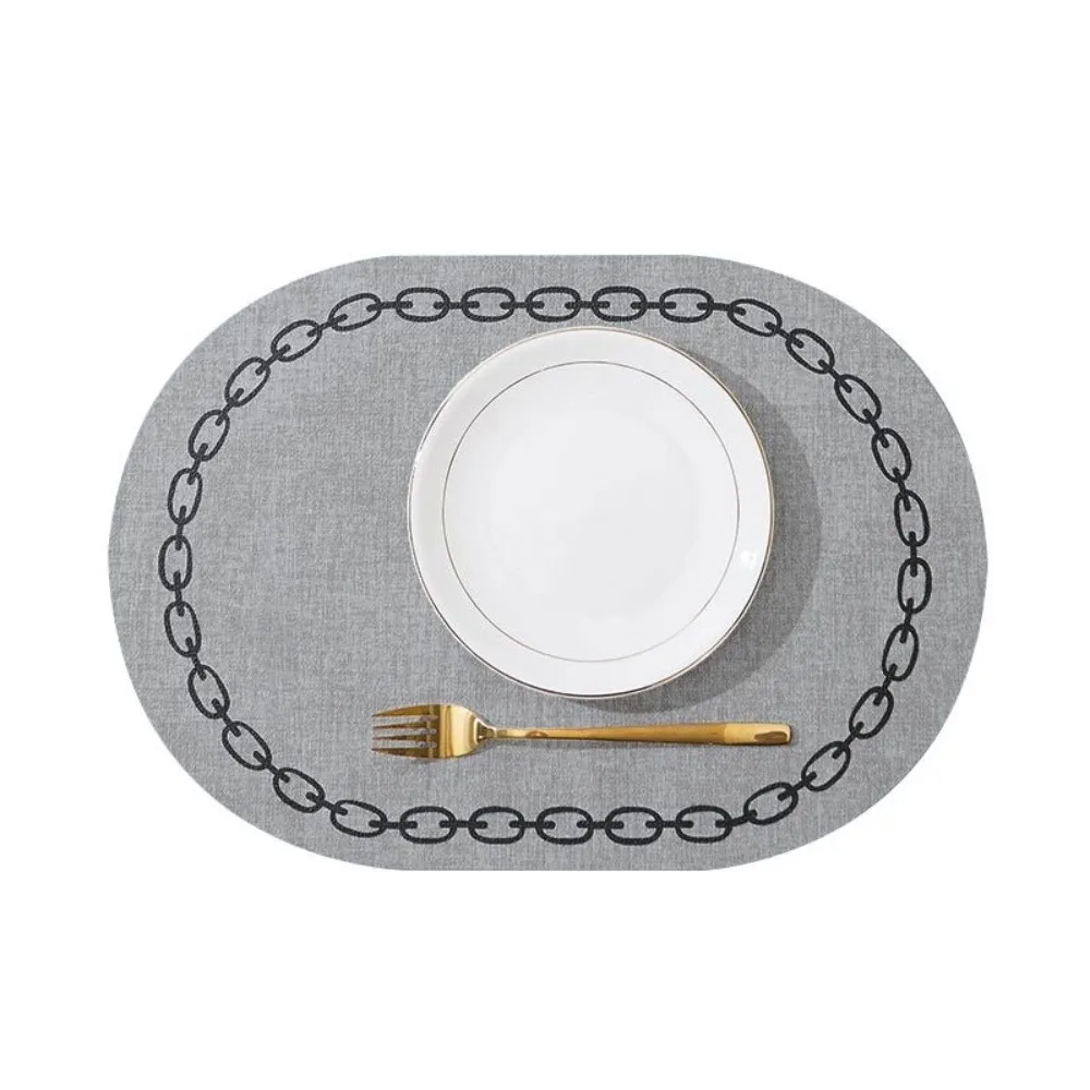 Oil Proof Chain-printed Oval Placemats Oval Shape Leather Waterproof Placemat Washable Wipeable Leather Table Mat Dining Table