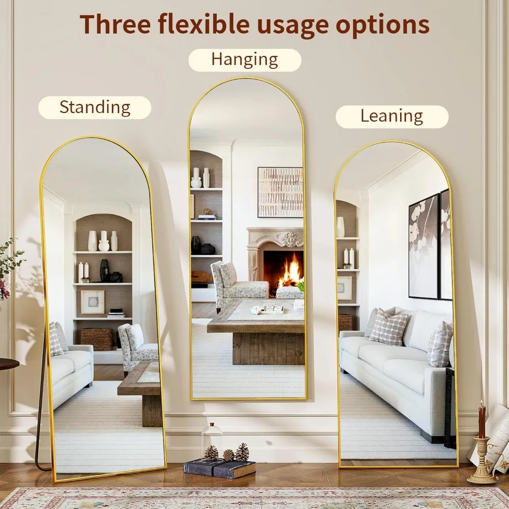 Espejo de piso arqueado de longitud completa con marco de aluminio, espejo colgado o montado en la pared de 59 "x 16" para decoración del hogar y moda