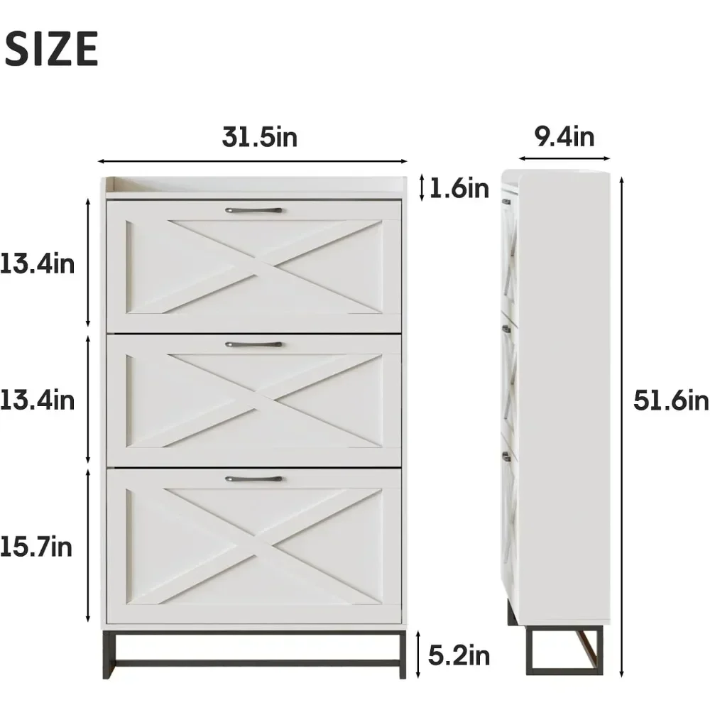 Shoe Storage Cabinet with 3 Flip Drawers, Freestanding Organizer with Metal Legs for Entryway, Narrow Shoe Rack Cabinet