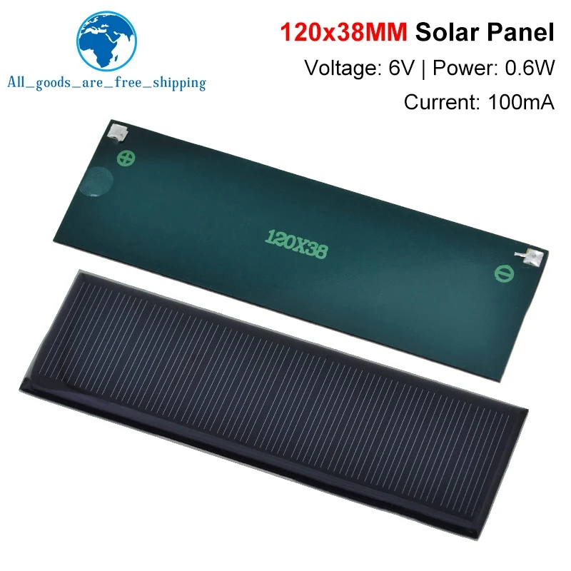 TZT 6V 100mA 0.6W Solar Panel Polycrystalline 120*38MM Mini Sunpower Solar System DIY for Battery Cell Phone Charger