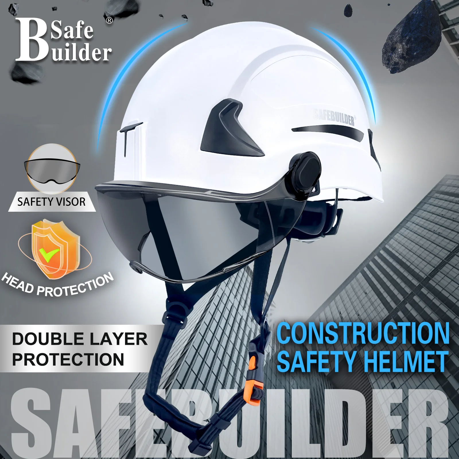 G2E Safety Helmet Type 2 Class E Hard Hat with Visor Lightweight Adjustable for Industrial Construction Rescue Work at Height OS