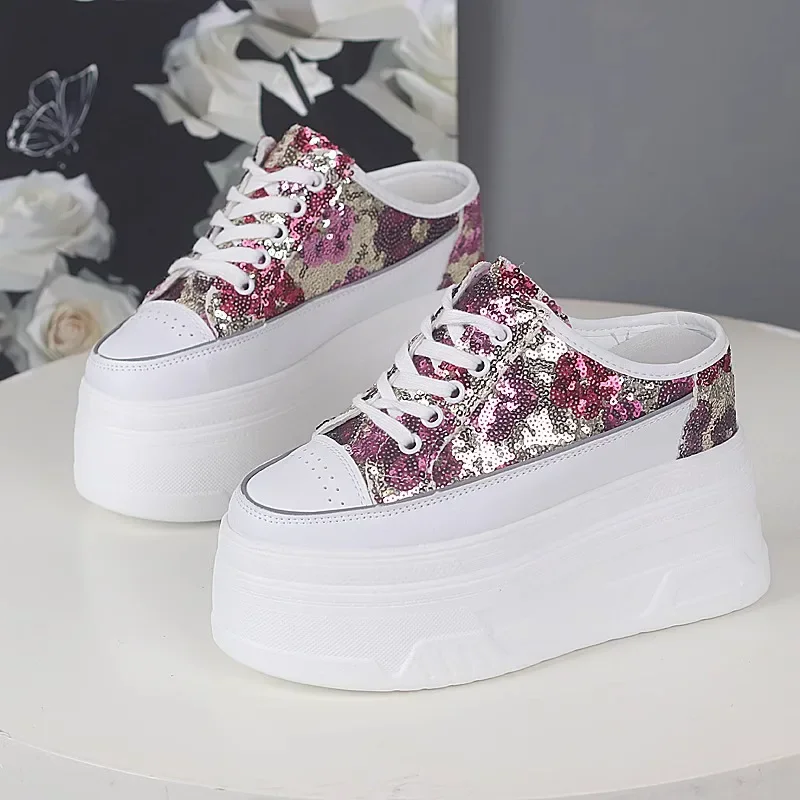 

Новые летние женские шлепанцы на платформе со скрытым каблуком-танкеткой 12 см и блестящими стразами, женские сандалии