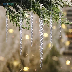 10/12pcs Christmas Clear Simulation Ice Xmas Tree Hanging Ornament Fake Icicle Winter Party New Year Home Decor Navidad Supplies