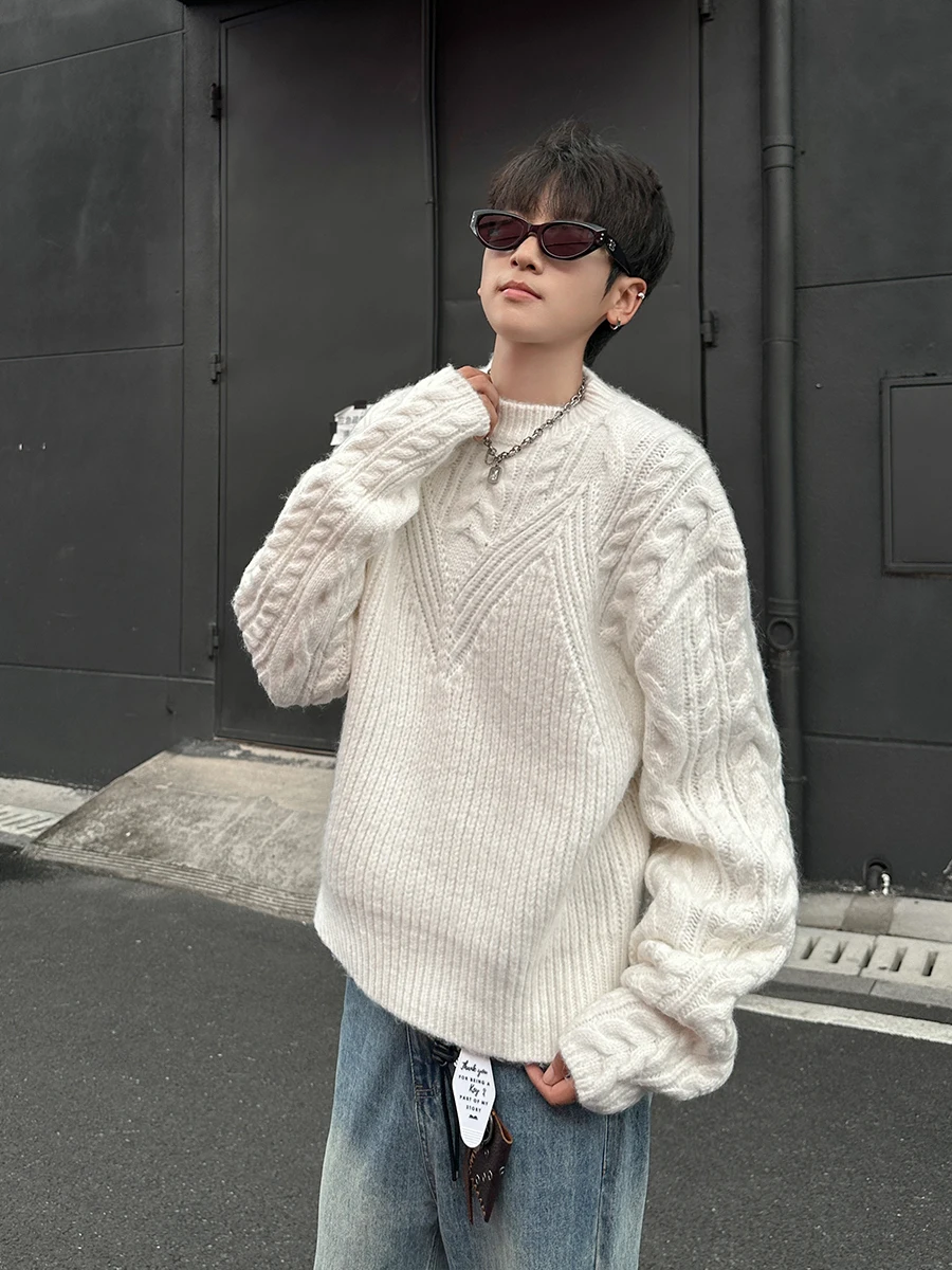 American Casual Lazy Sle Men's Knitted Sweater Autumn Winter Japanese Retro Versatile round Ne Couple's Twist Knitwear