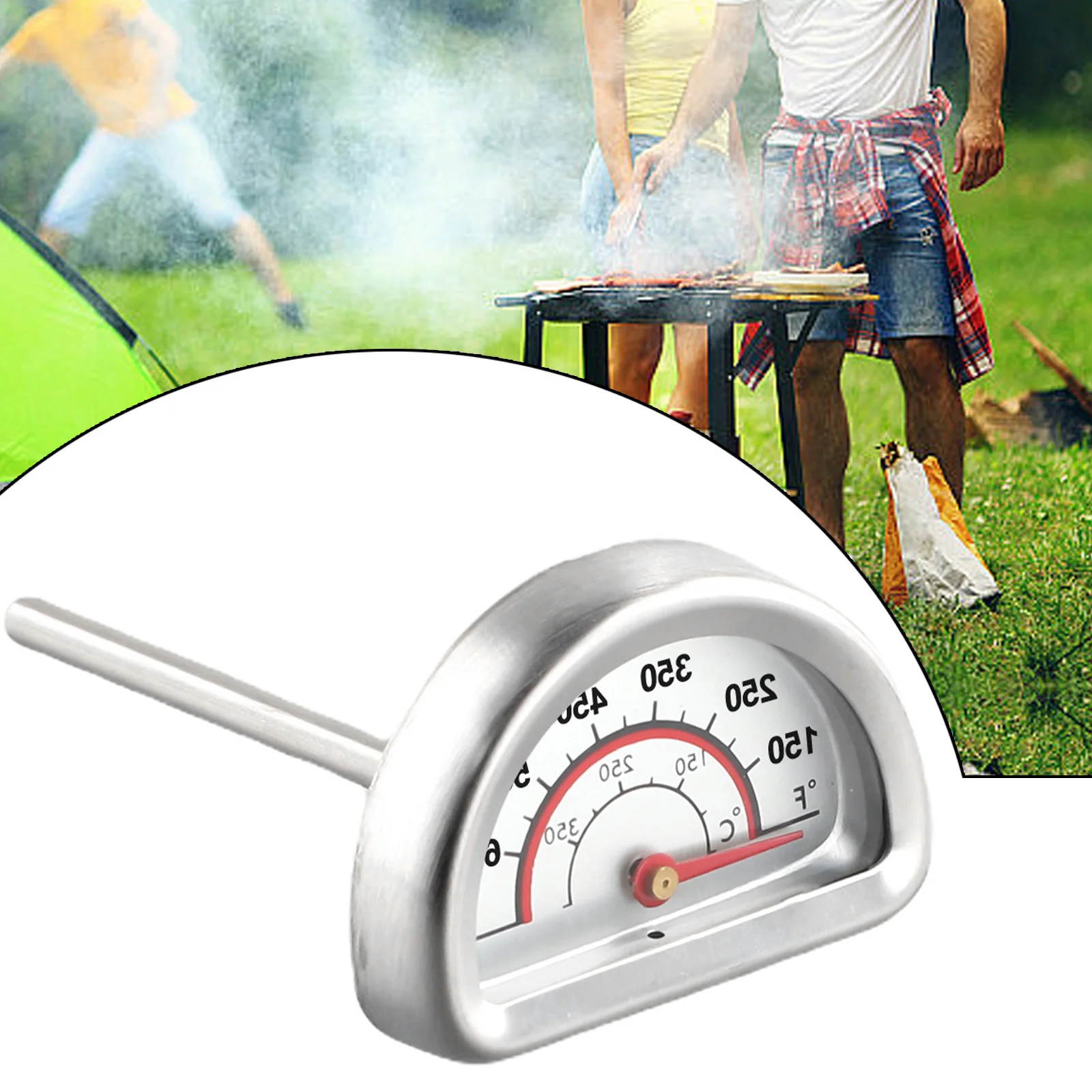 1PCS Grill Thermometer Semicircle Barbecue Charcoal Pit-Smoker Stainless Steel BBQ Oven Thermometer Dual Scale Tool Parts