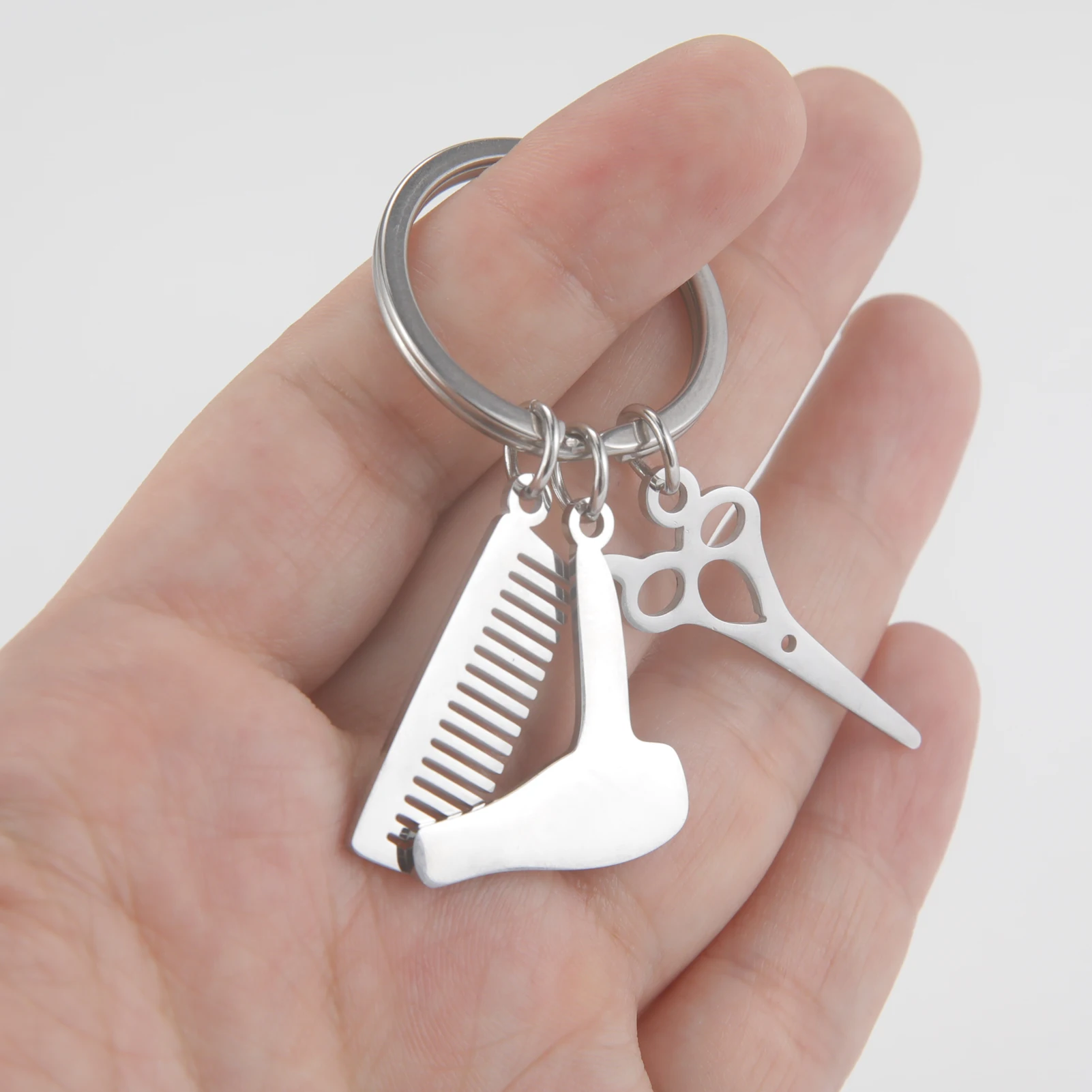 Teamer New Hairstylist Keychain Hair Salon Key Ring Hair Dryer Scissors Comb Key Chain Jewelry Hairdresser Gifts For Women Men